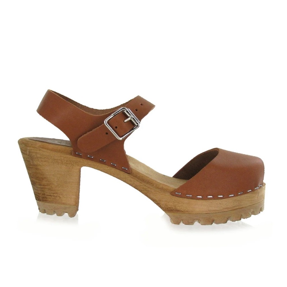 MIA Tan Leather Mules with Wooden Heel - Picture 3 of 3
